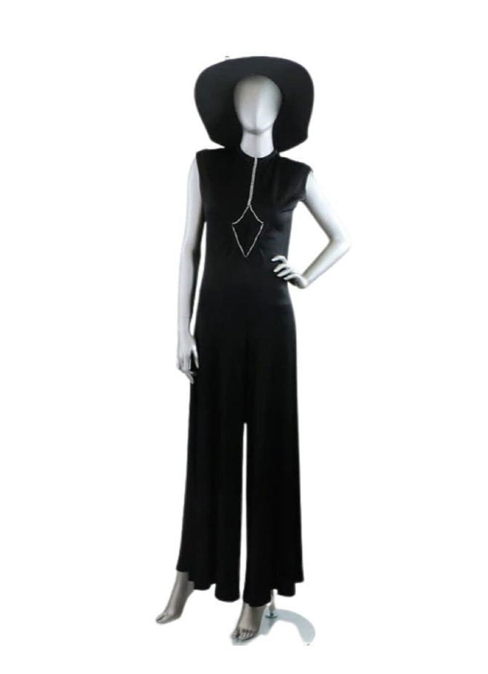 Vintage 1970s Black Jumpsuit with Rhinestone Detailing Large